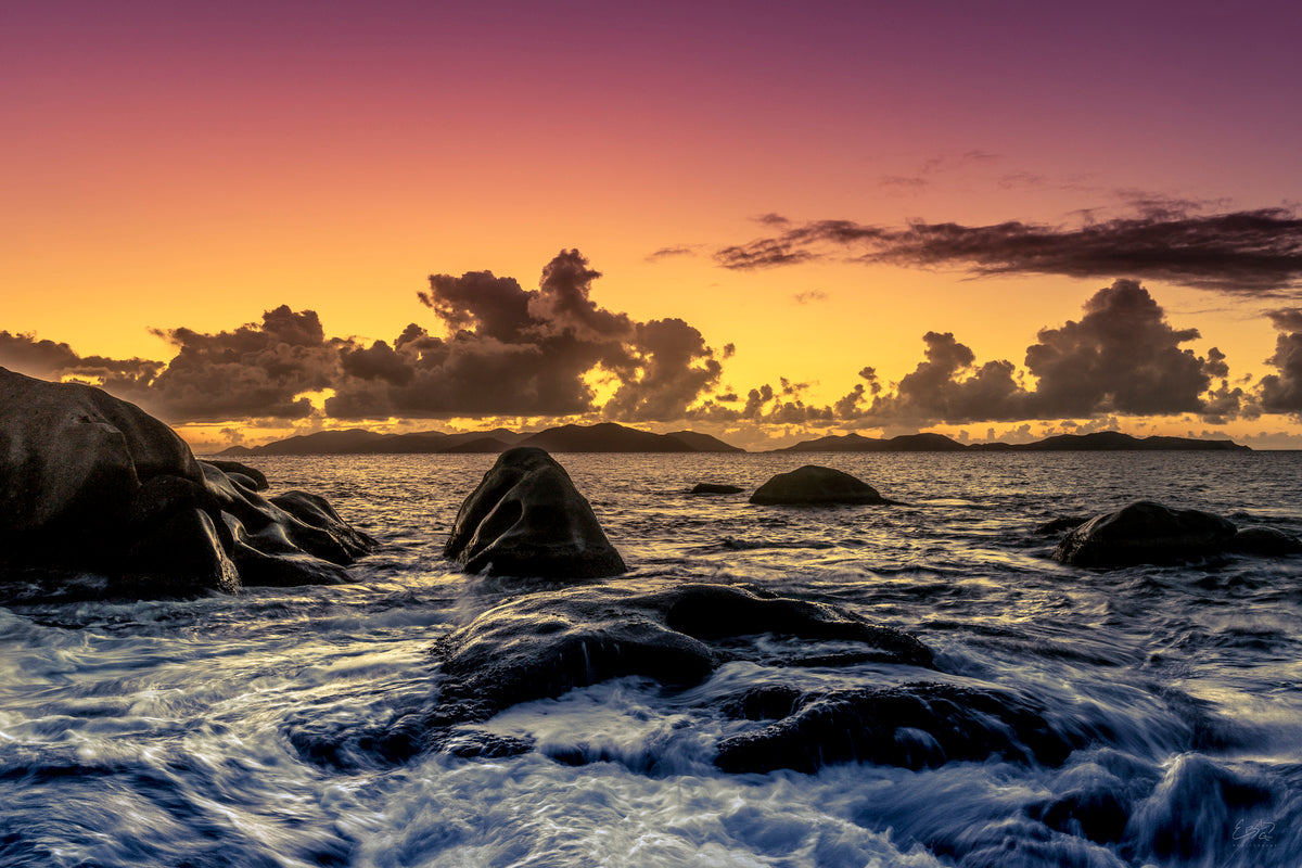 Beach Sunset - Rocky Water