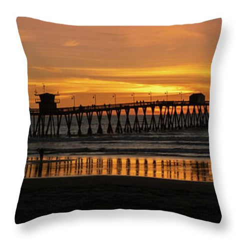 San Diego Pier - Panoramic Sunset - Throw Pillow